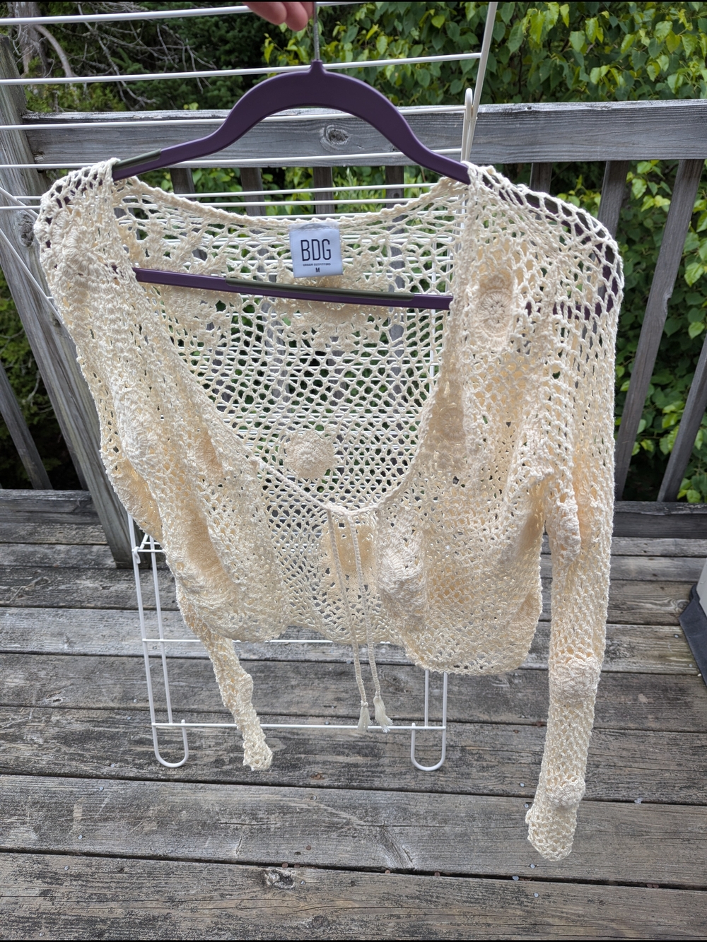 BDG Cream Crochet Tie-Front Openwork Cardigan